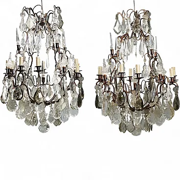 Pair of metal and glass chandeliers, 19th century