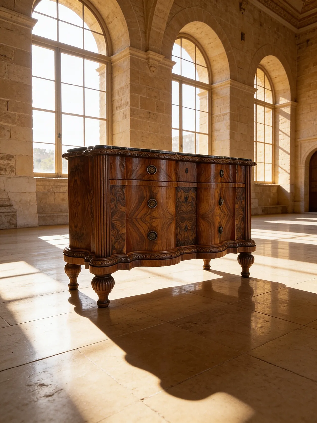 Walnut serpentine commode, 1930s 2