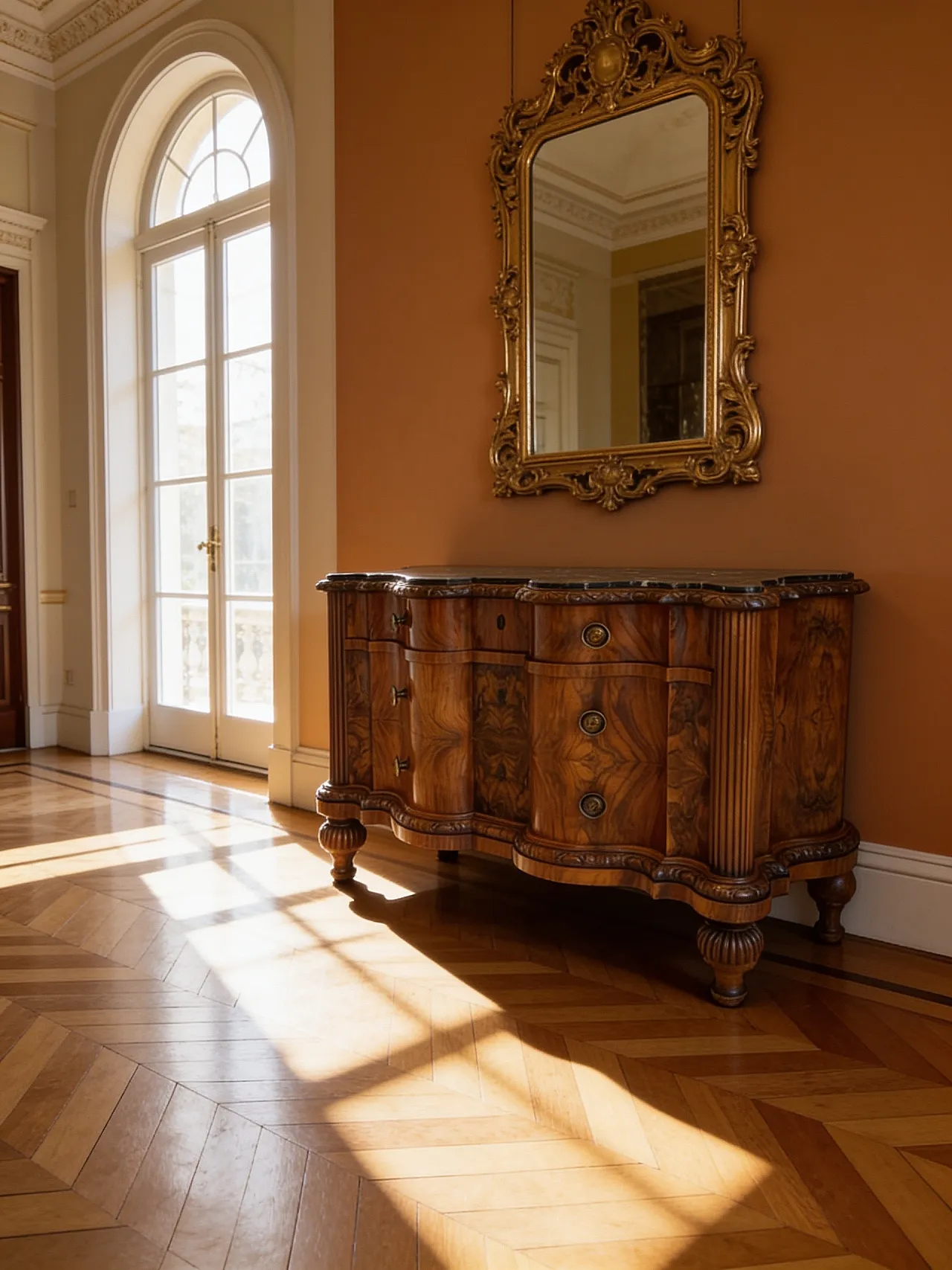 Walnut serpentine commode, 1930s 3