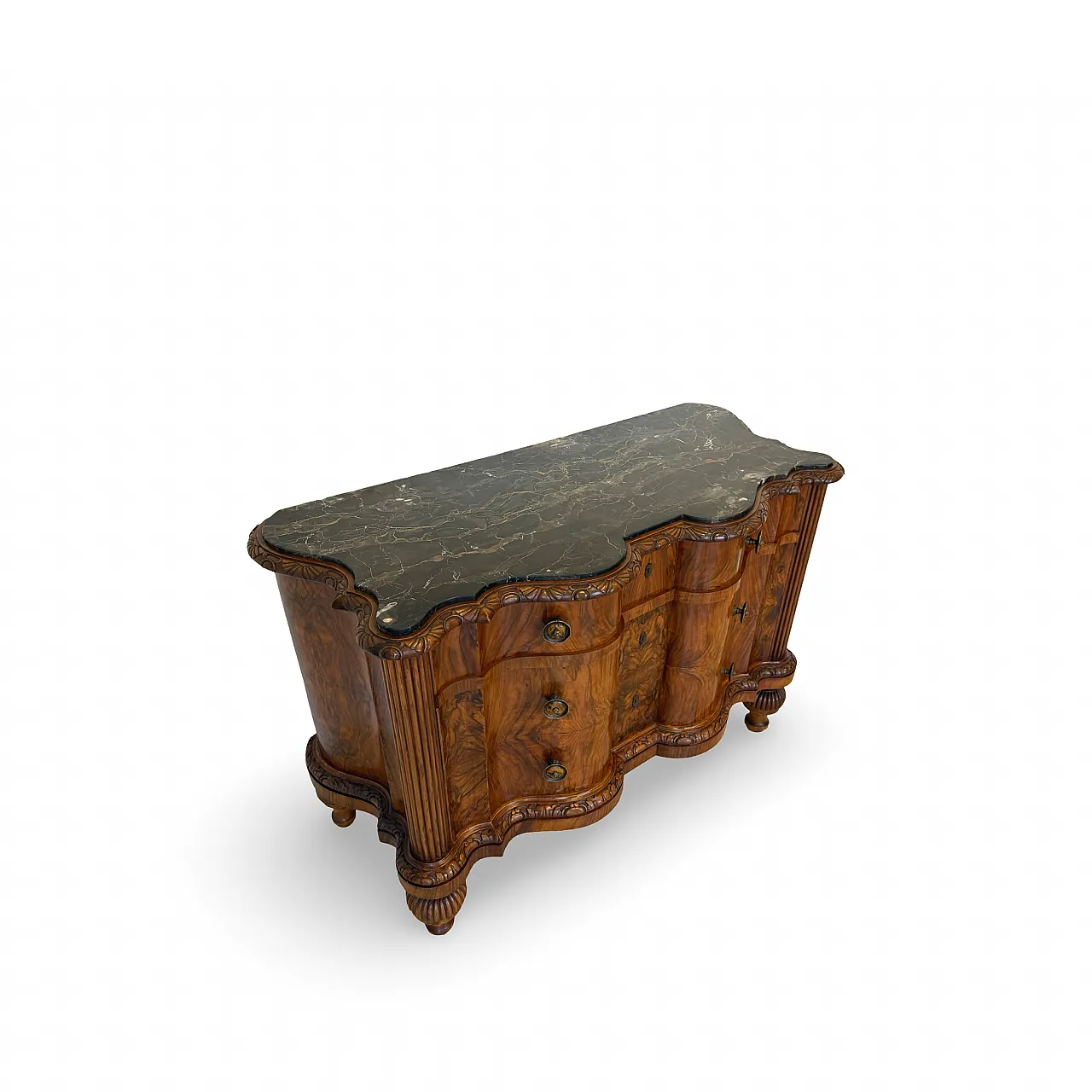 Walnut serpentine commode, 1930s 5