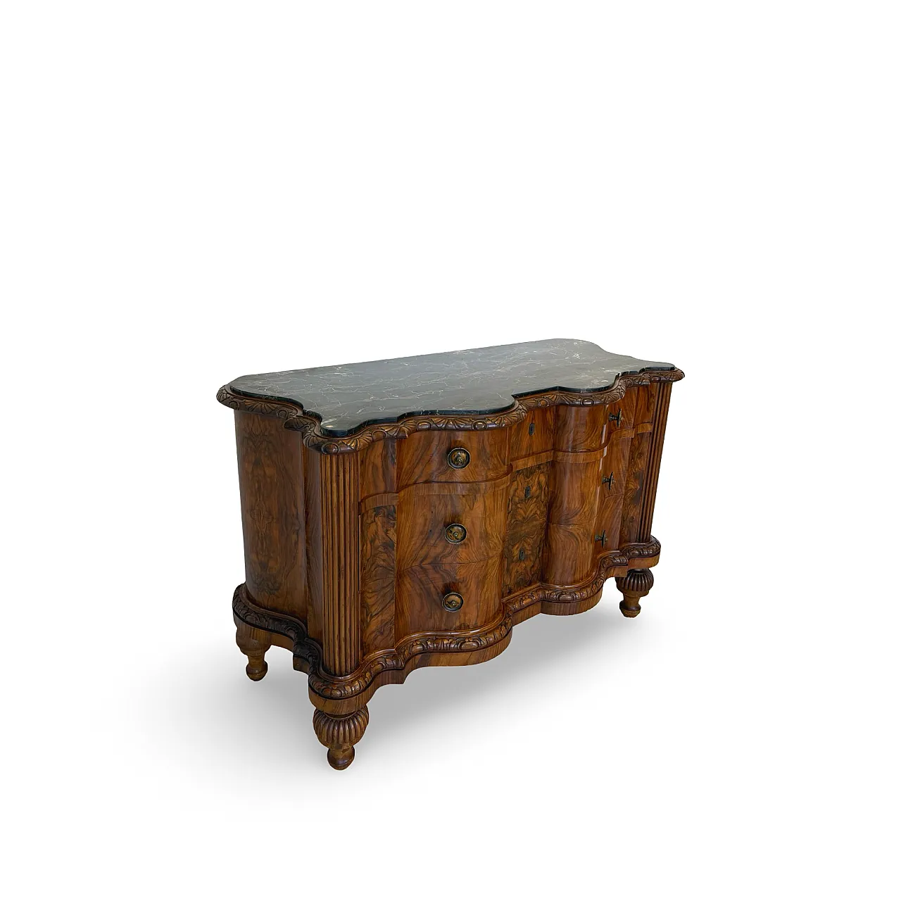 Walnut serpentine commode, 1930s 6
