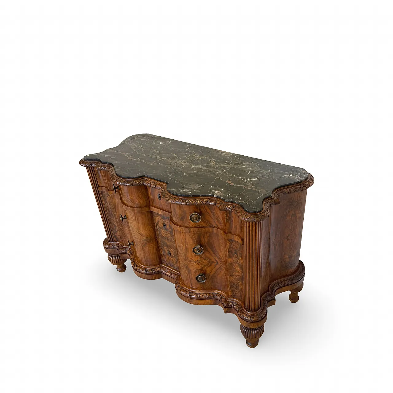 Walnut serpentine commode, 1930s 8