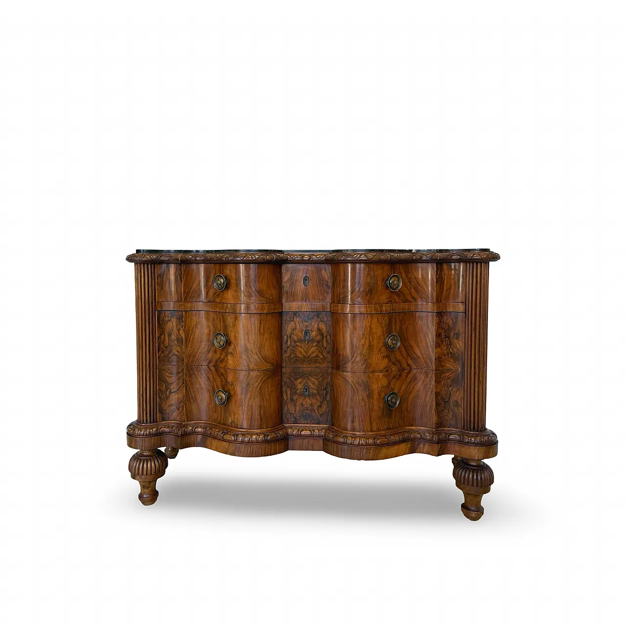 Walnut serpentine commode, 1930s 9