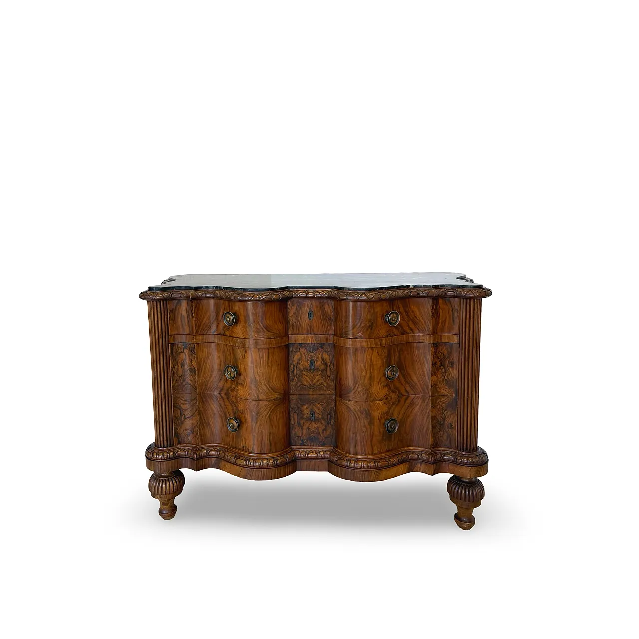 Walnut serpentine commode, 1930s 10