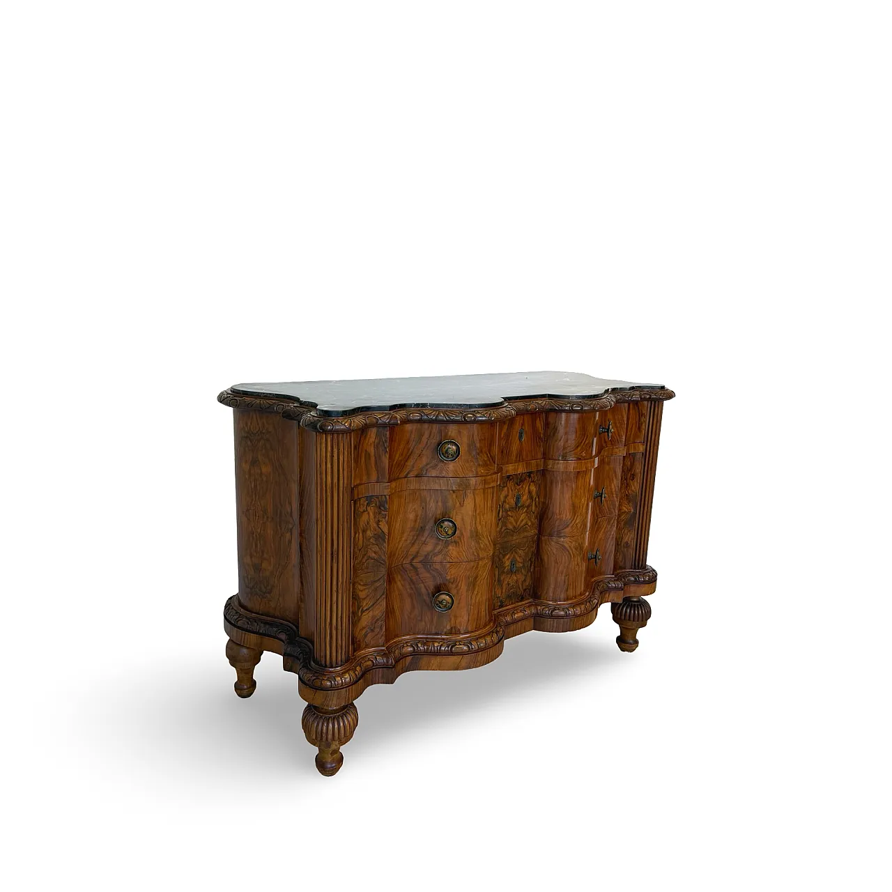 Walnut serpentine commode, 1930s 11