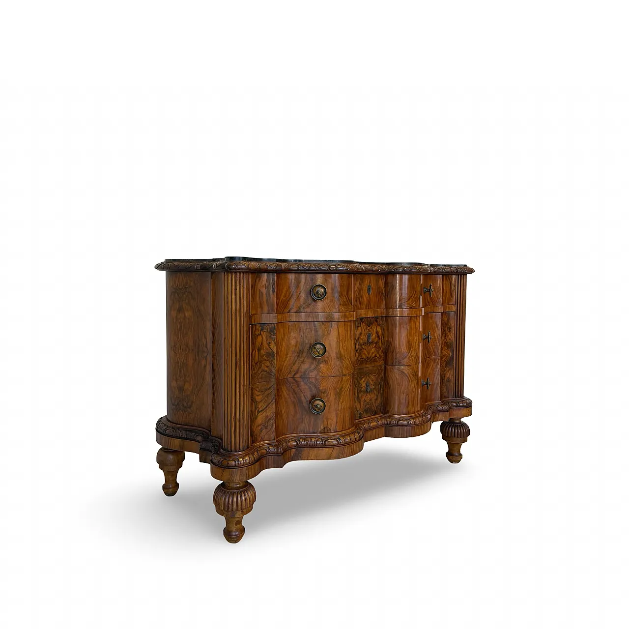 Walnut serpentine commode, 1930s 12