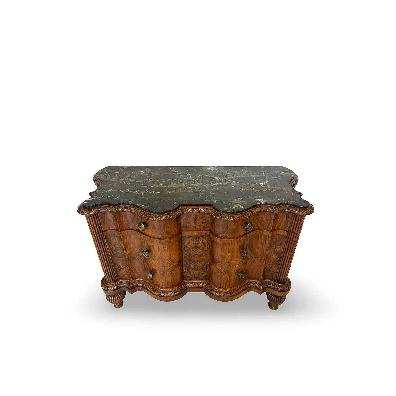 Walnut serpentine commode, 1930s 13