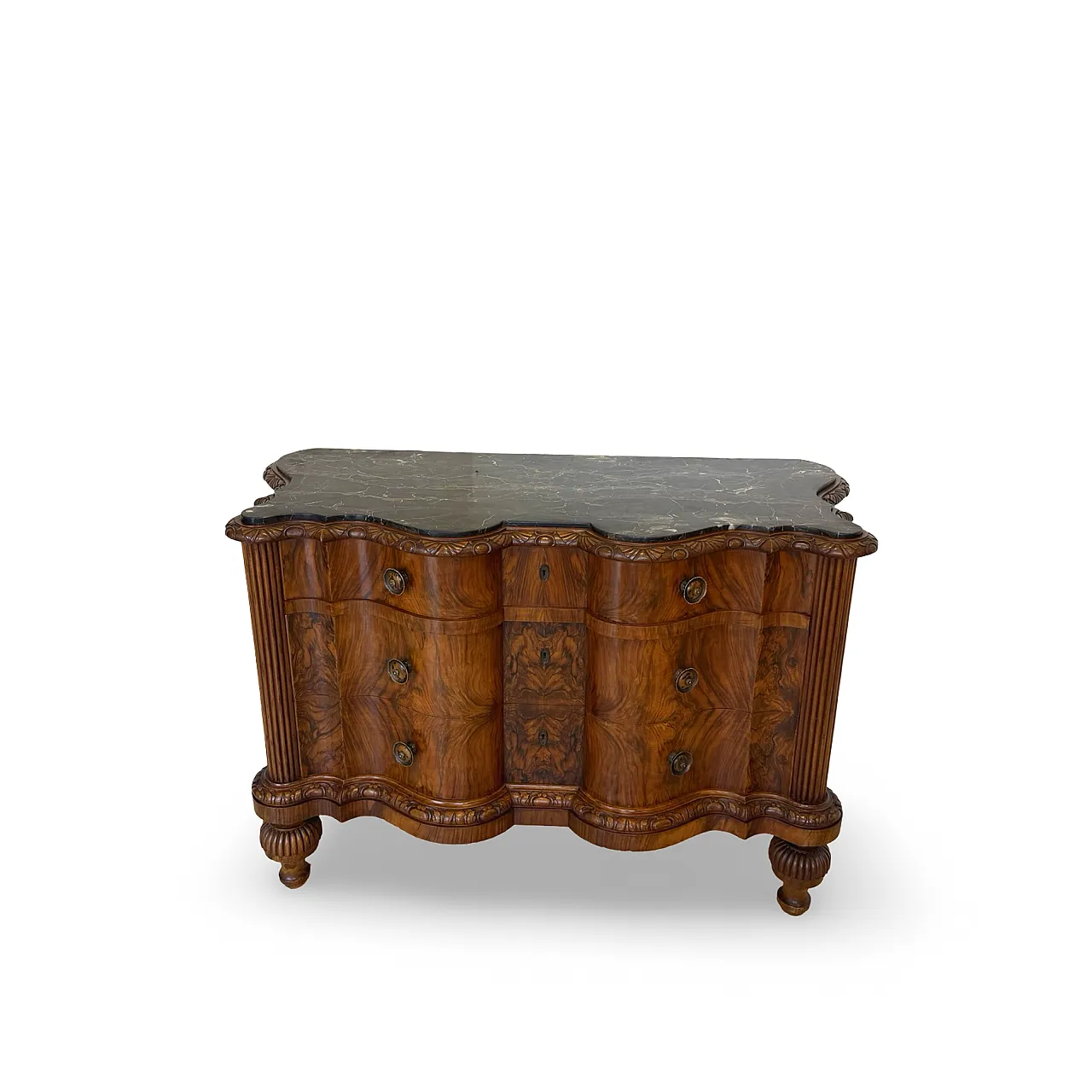 Walnut serpentine commode, 1930s 14
