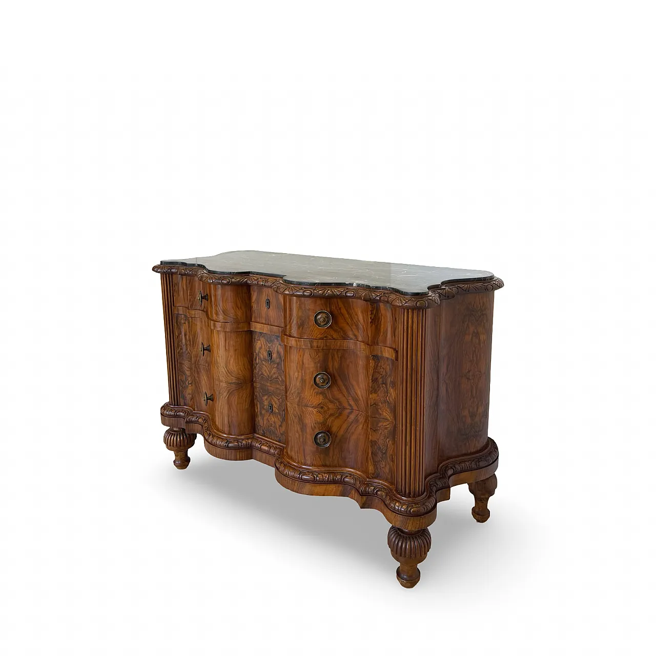 Walnut serpentine commode, 1930s 16