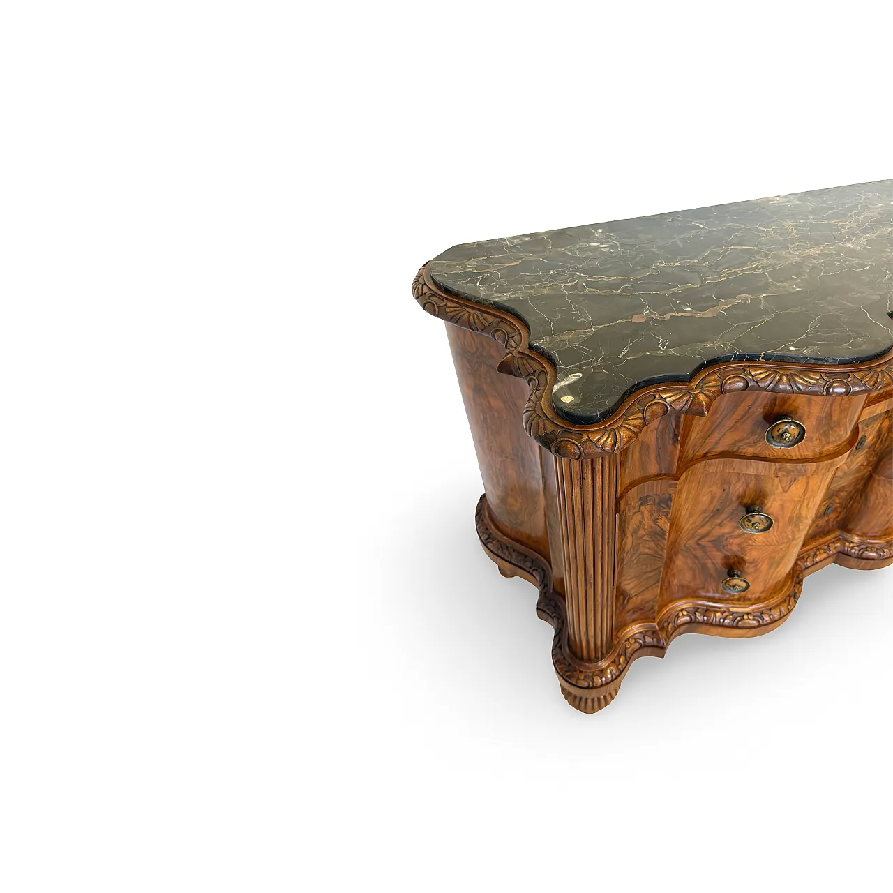 Walnut serpentine commode, 1930s 17