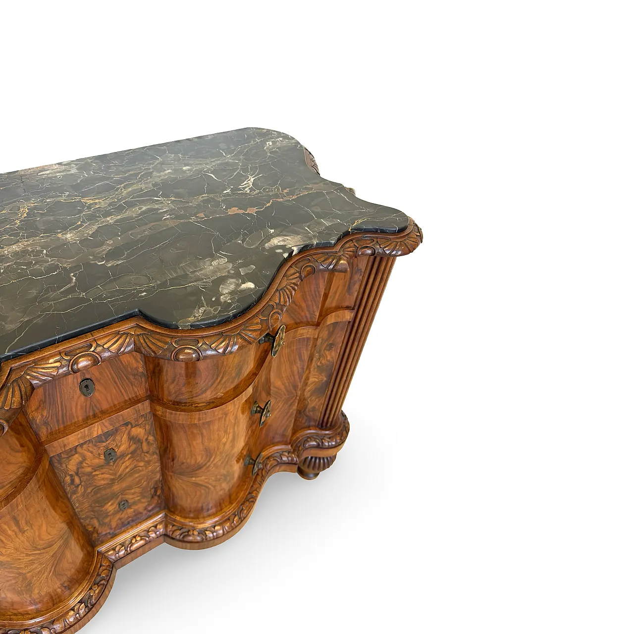 Walnut serpentine commode, 1930s 19