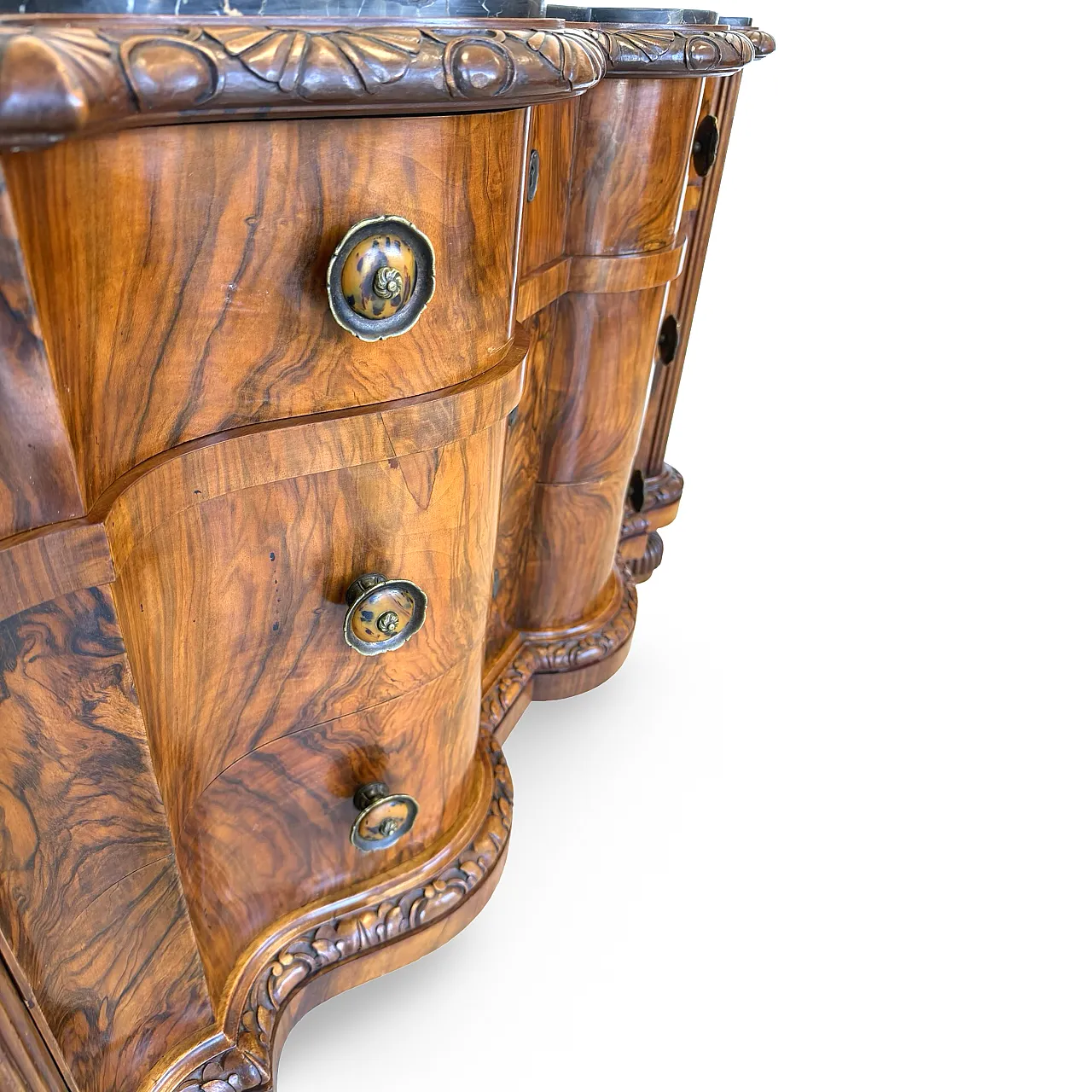 Walnut serpentine commode, 1930s 21