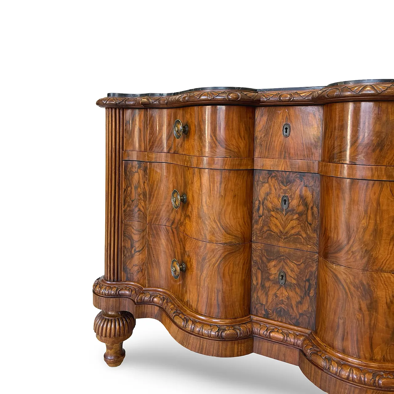 Walnut serpentine commode, 1930s 23