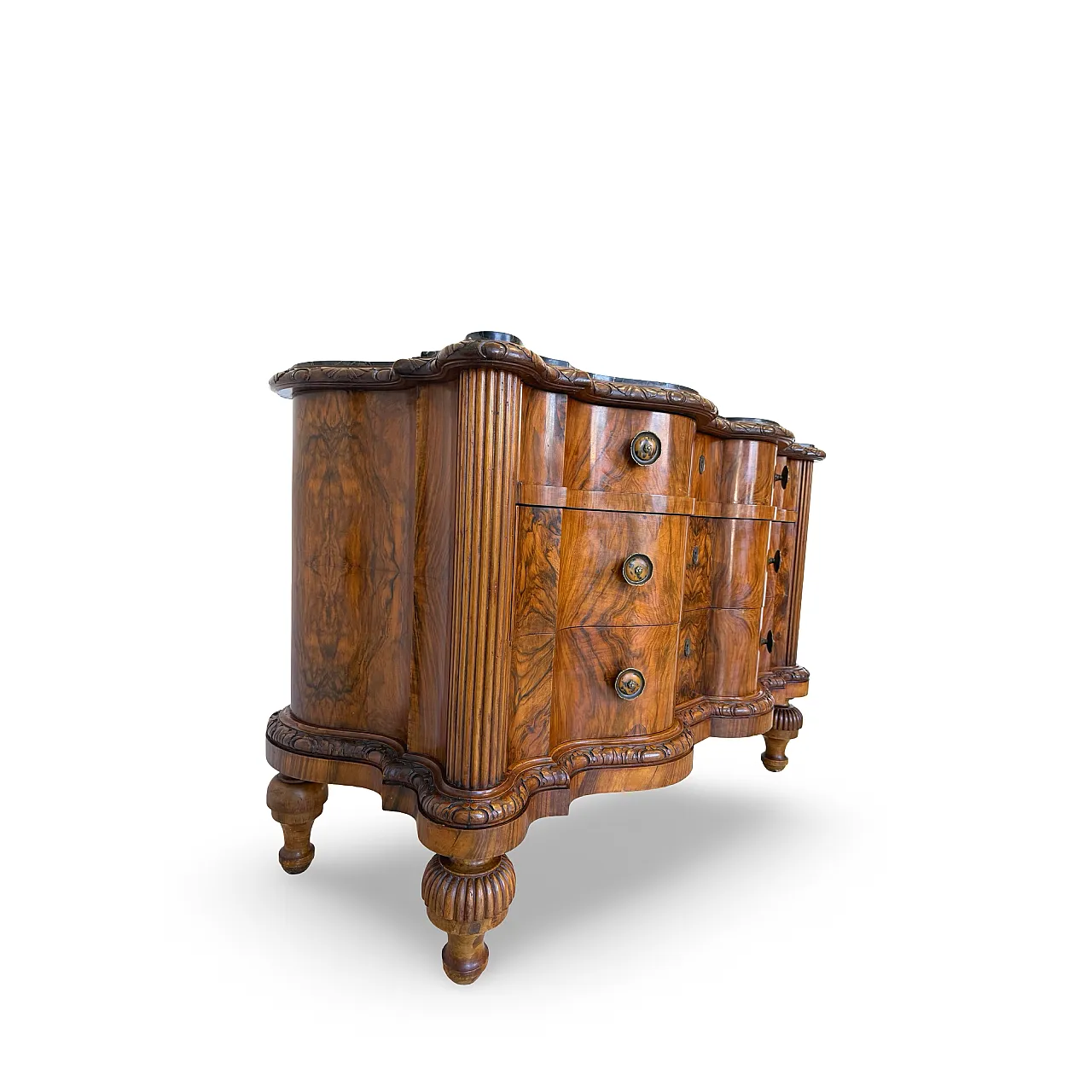Walnut serpentine commode, 1930s 25