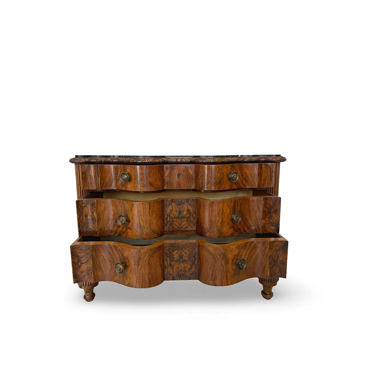Walnut serpentine commode, 1930s 33