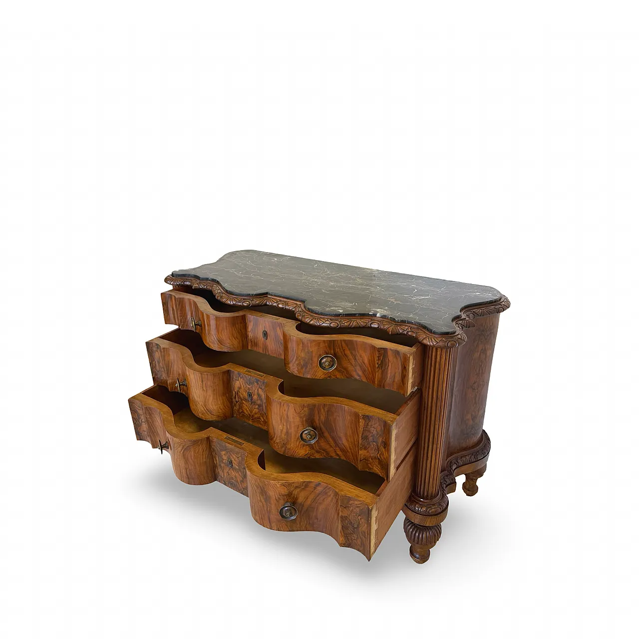Walnut serpentine commode, 1930s 34