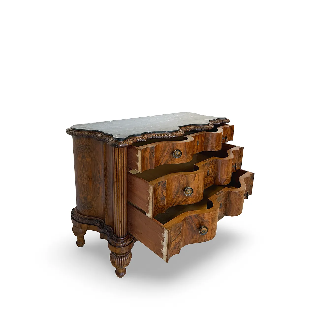 Walnut serpentine commode, 1930s 35