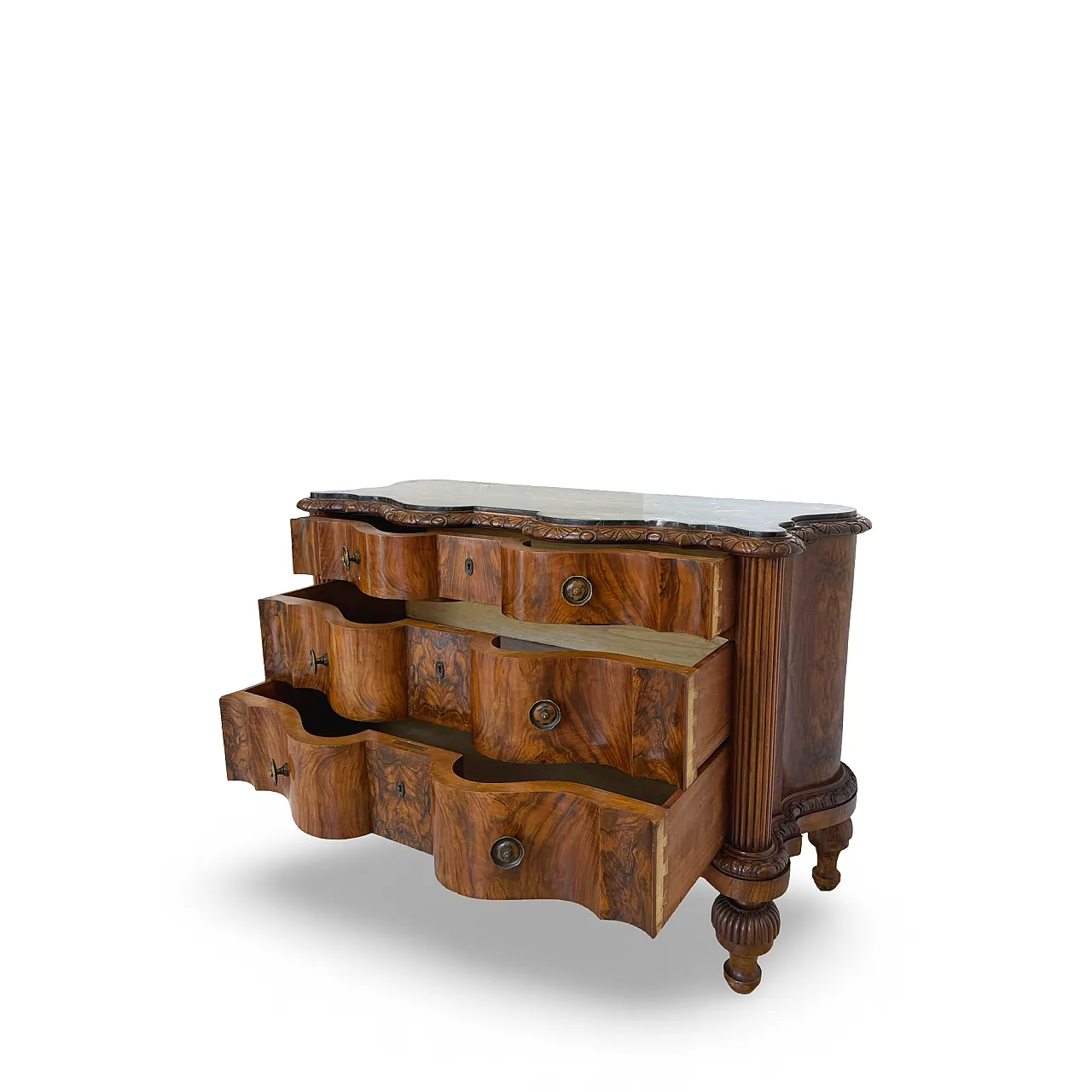 Walnut serpentine commode, 1930s 36