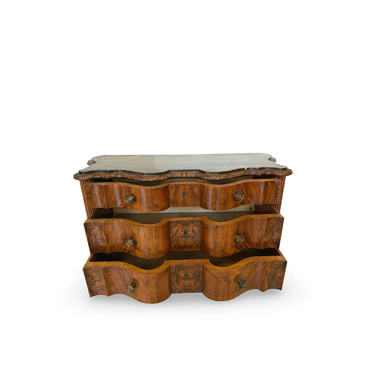 Walnut serpentine commode, 1930s 37
