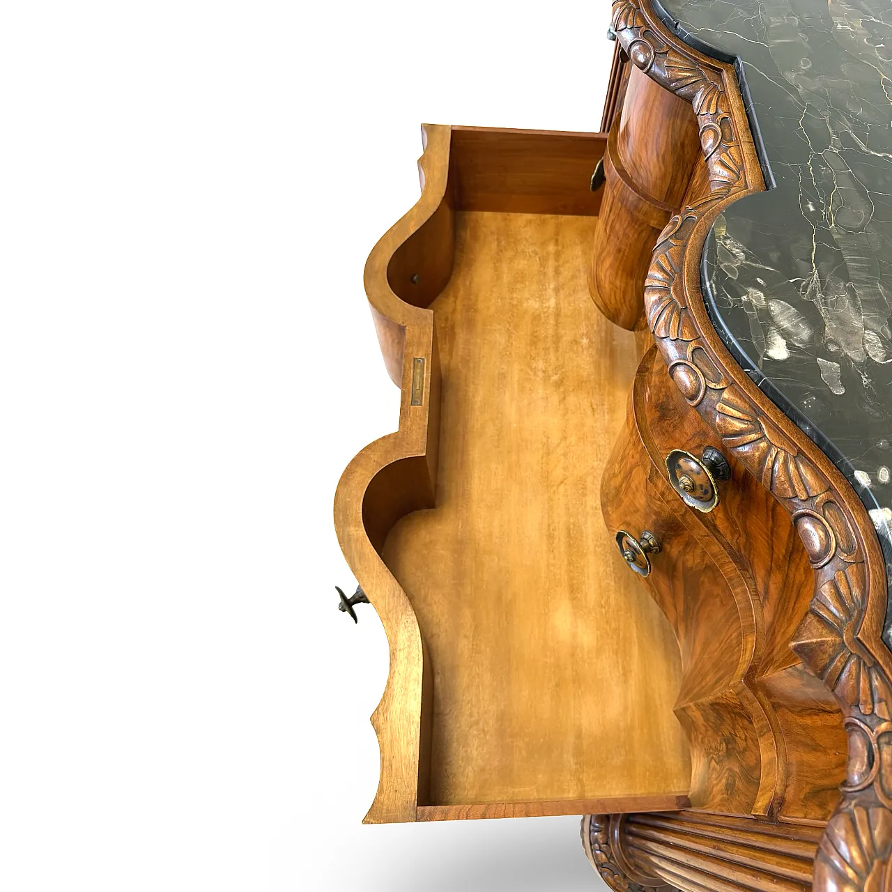 Walnut serpentine commode, 1930s 42