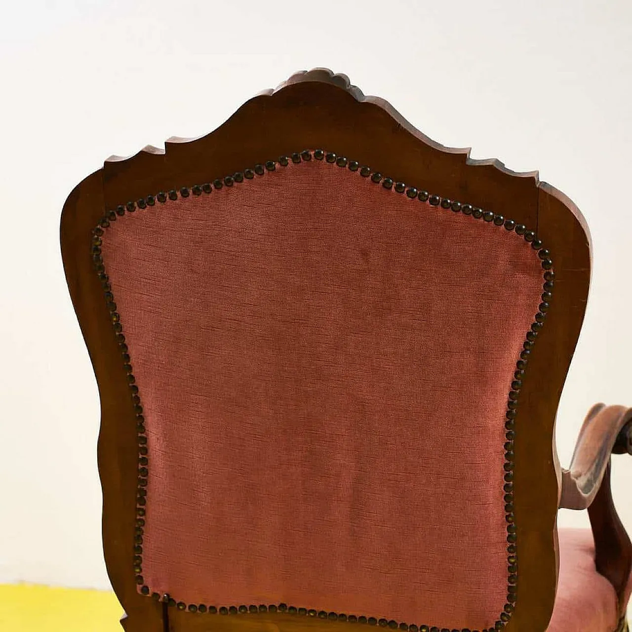 Pair of wooden and velvet armchairs, 1970s 8