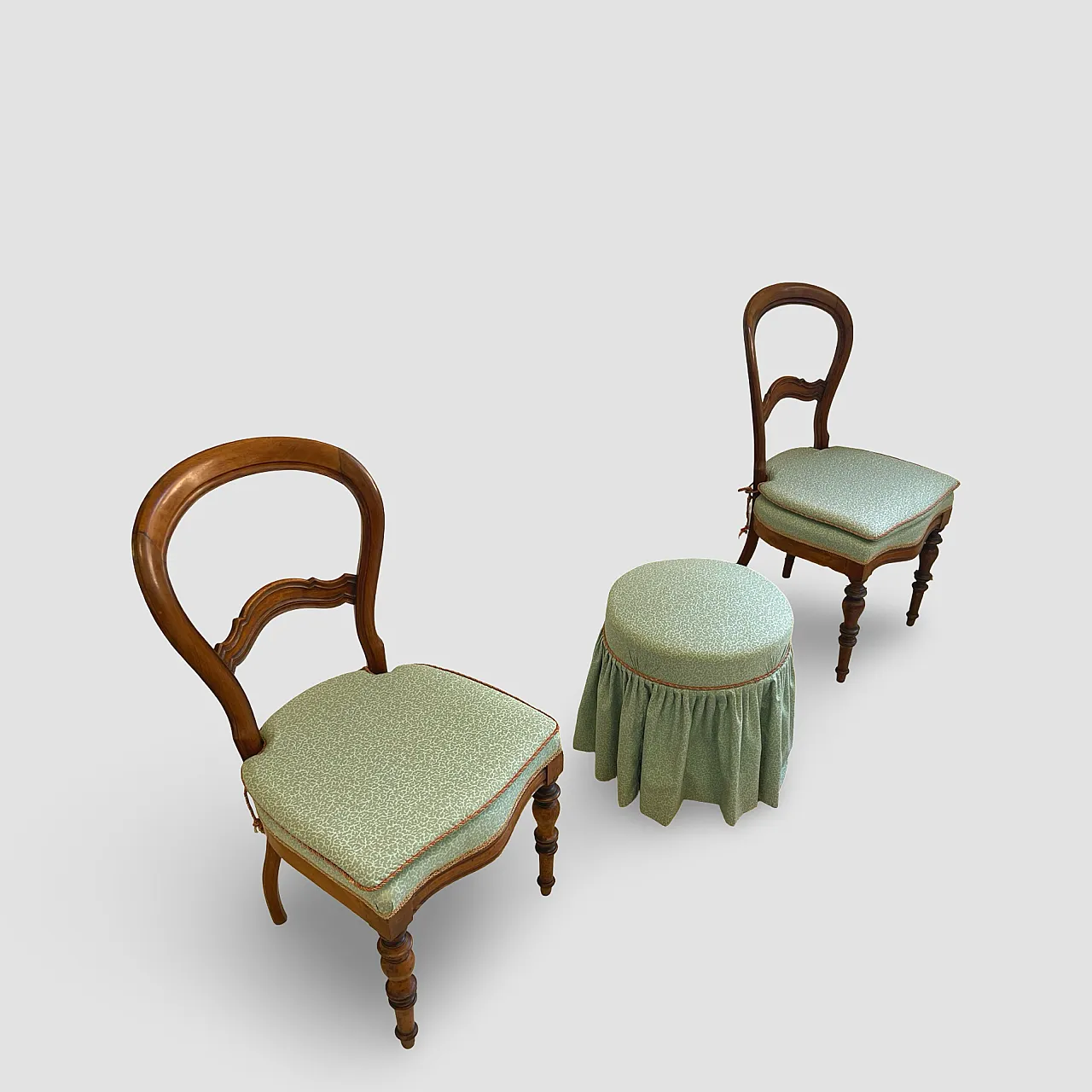 Antique Victorian era ballon back chairs and stool, mid 19th century. 7