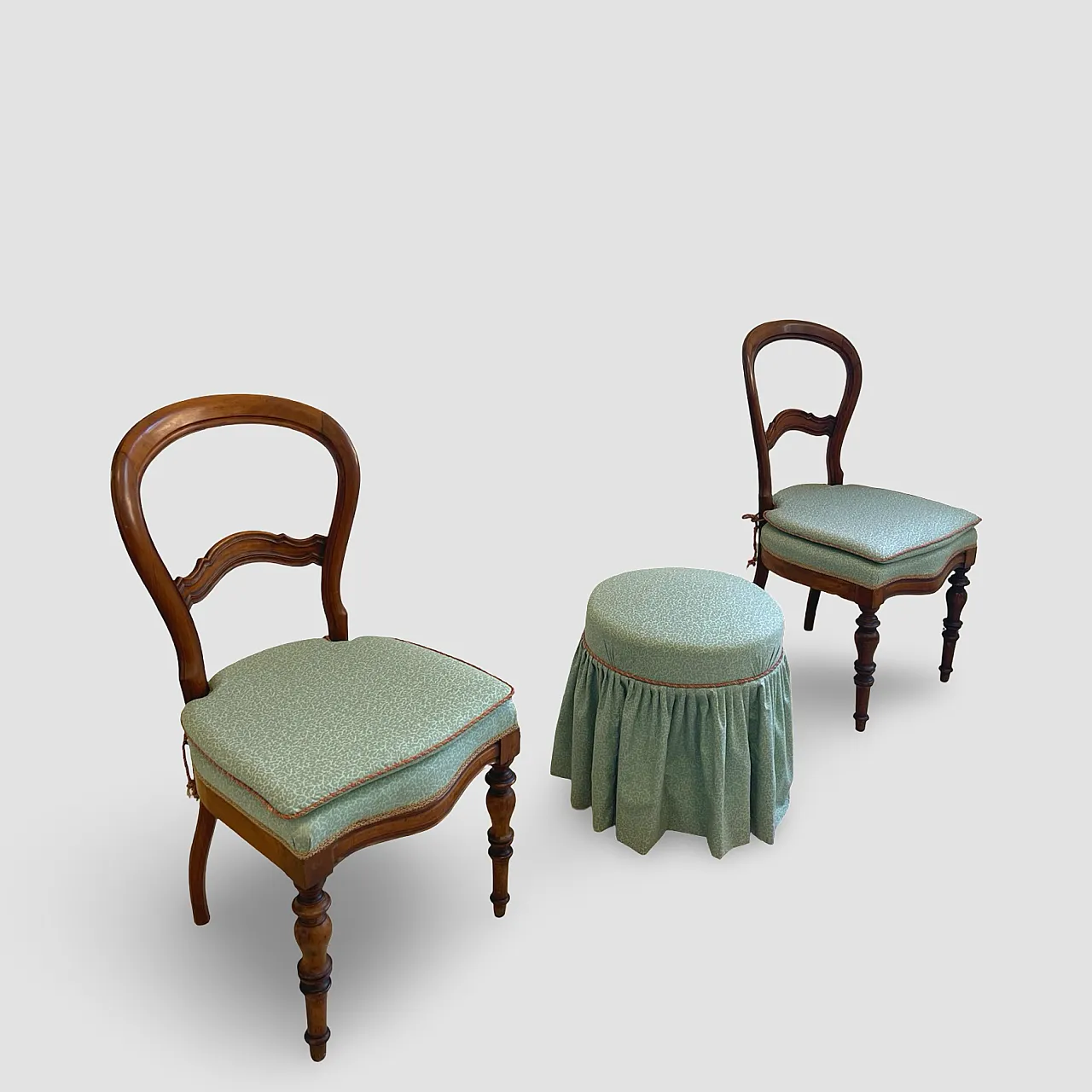Antique Victorian era ballon back chairs and stool, mid 19th century. 8