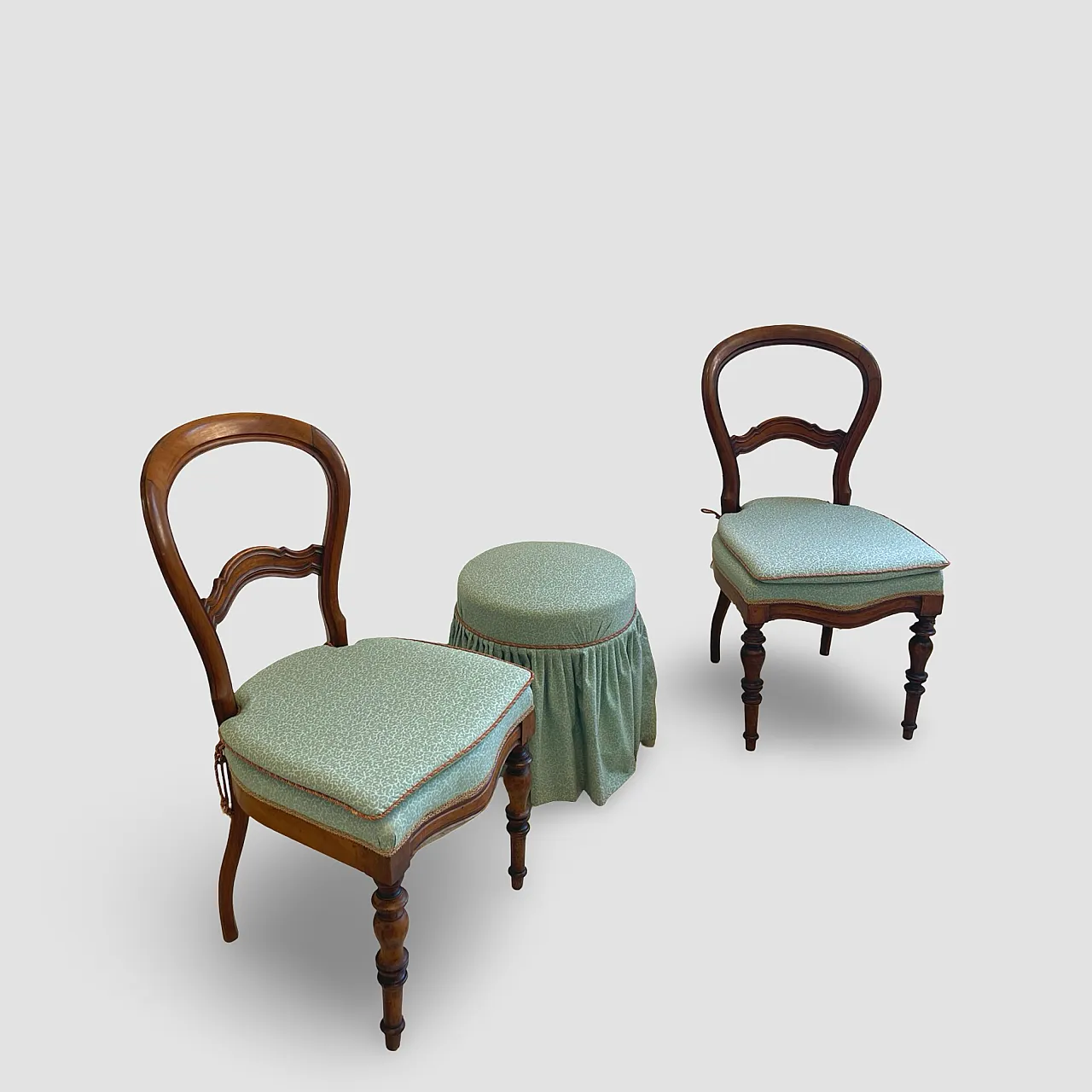 Antique Victorian era ballon back chairs and stool, mid 19th century. 9
