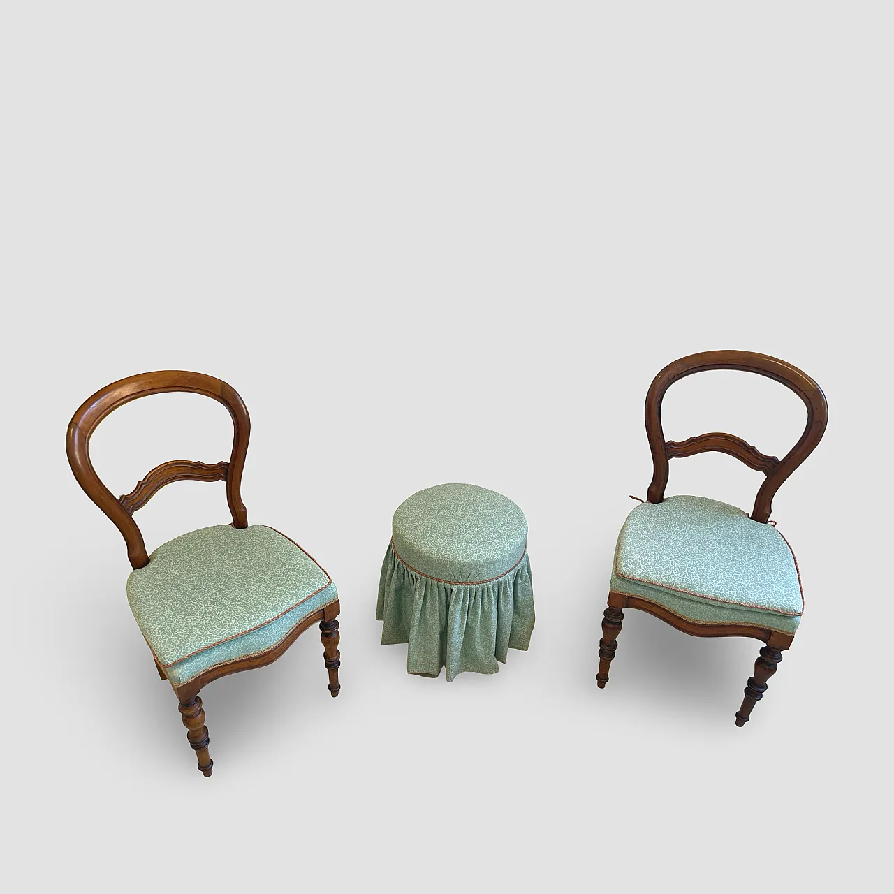 Antique Victorian era ballon back chairs and stool, mid 19th century. 10