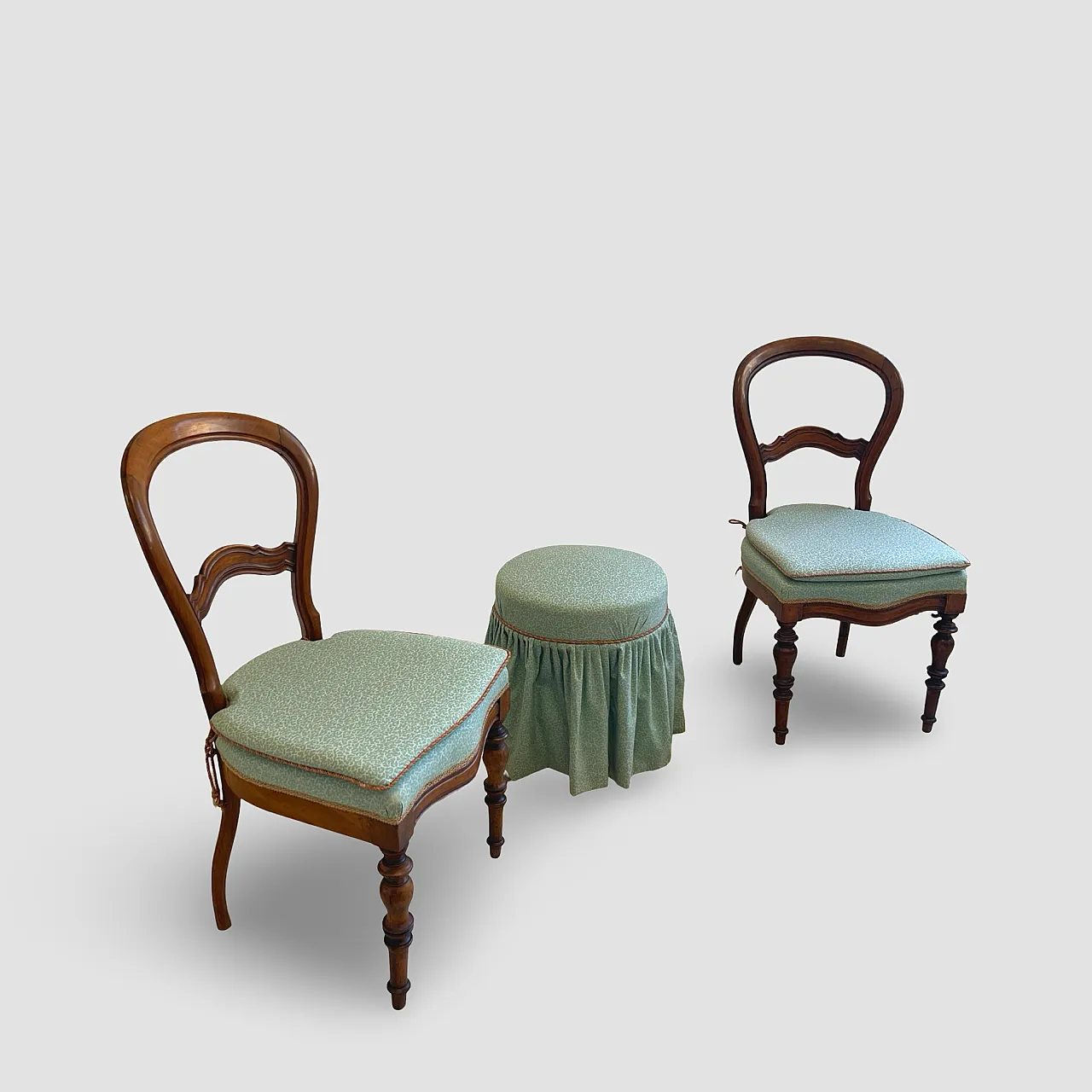 Antique Victorian era ballon back chairs and stool, mid 19th century. 11