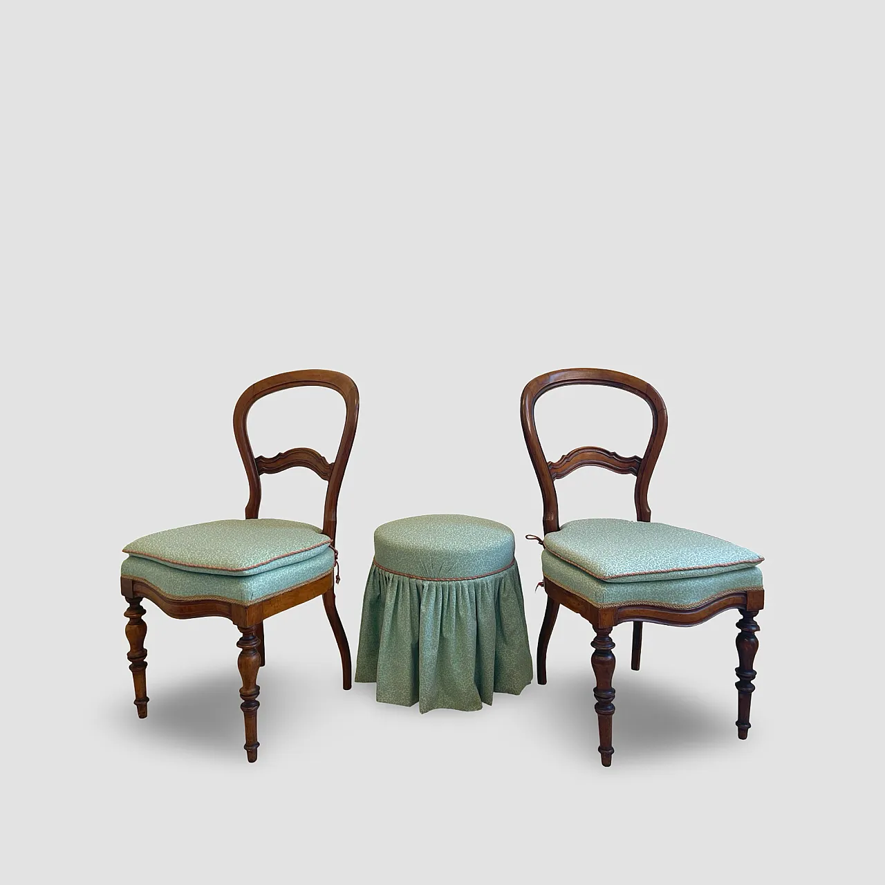Antique Victorian era ballon back chairs and stool, mid 19th century. 13