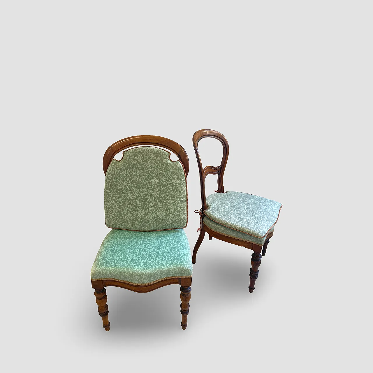 Antique Victorian era ballon back chairs and stool, mid 19th century. 19