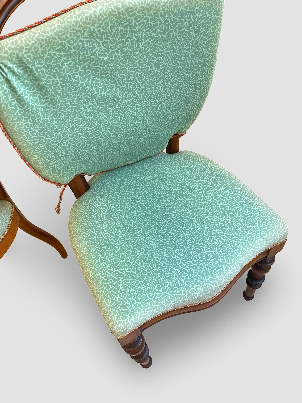 Antique Victorian era ballon back chairs and stool, mid 19th century. 20
