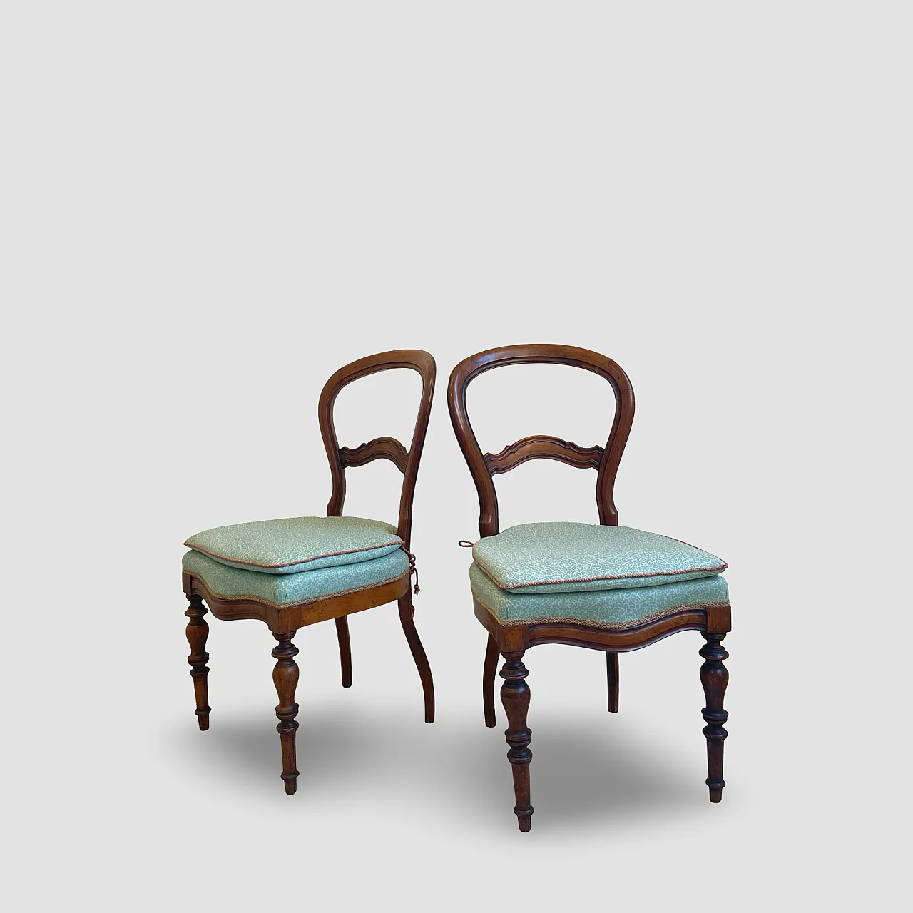 Antique Victorian era ballon back chairs and stool, mid 19th century. 21