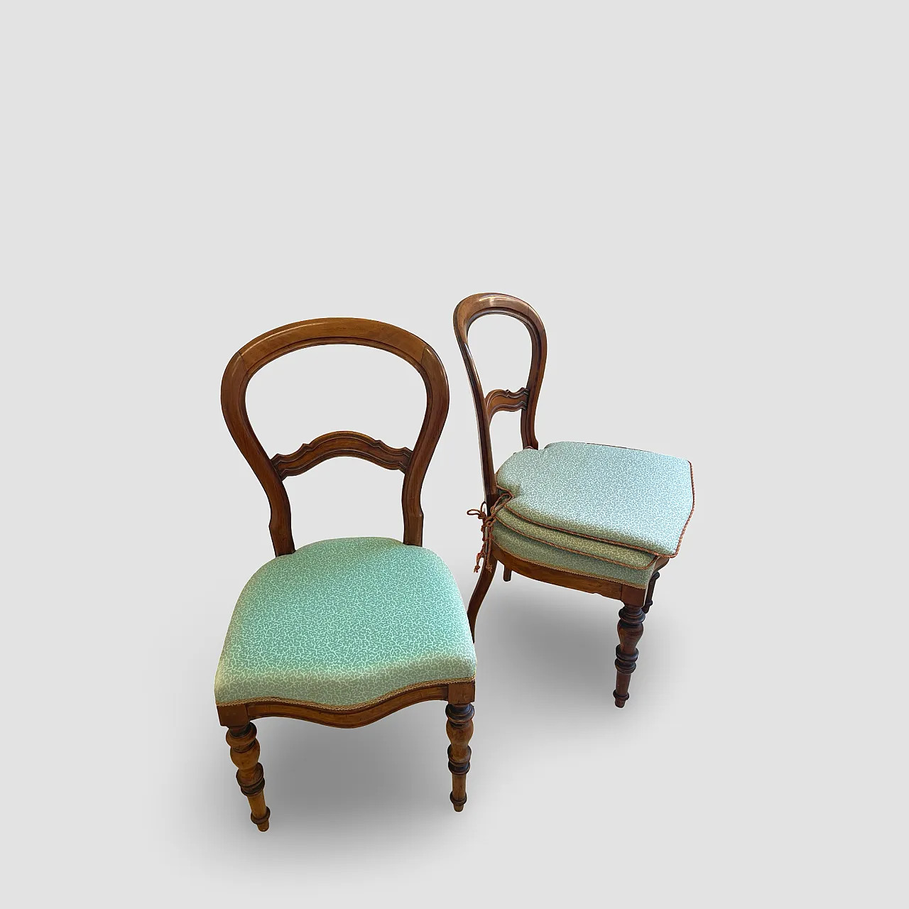 Antique Victorian era ballon back chairs and stool, mid 19th century. 24