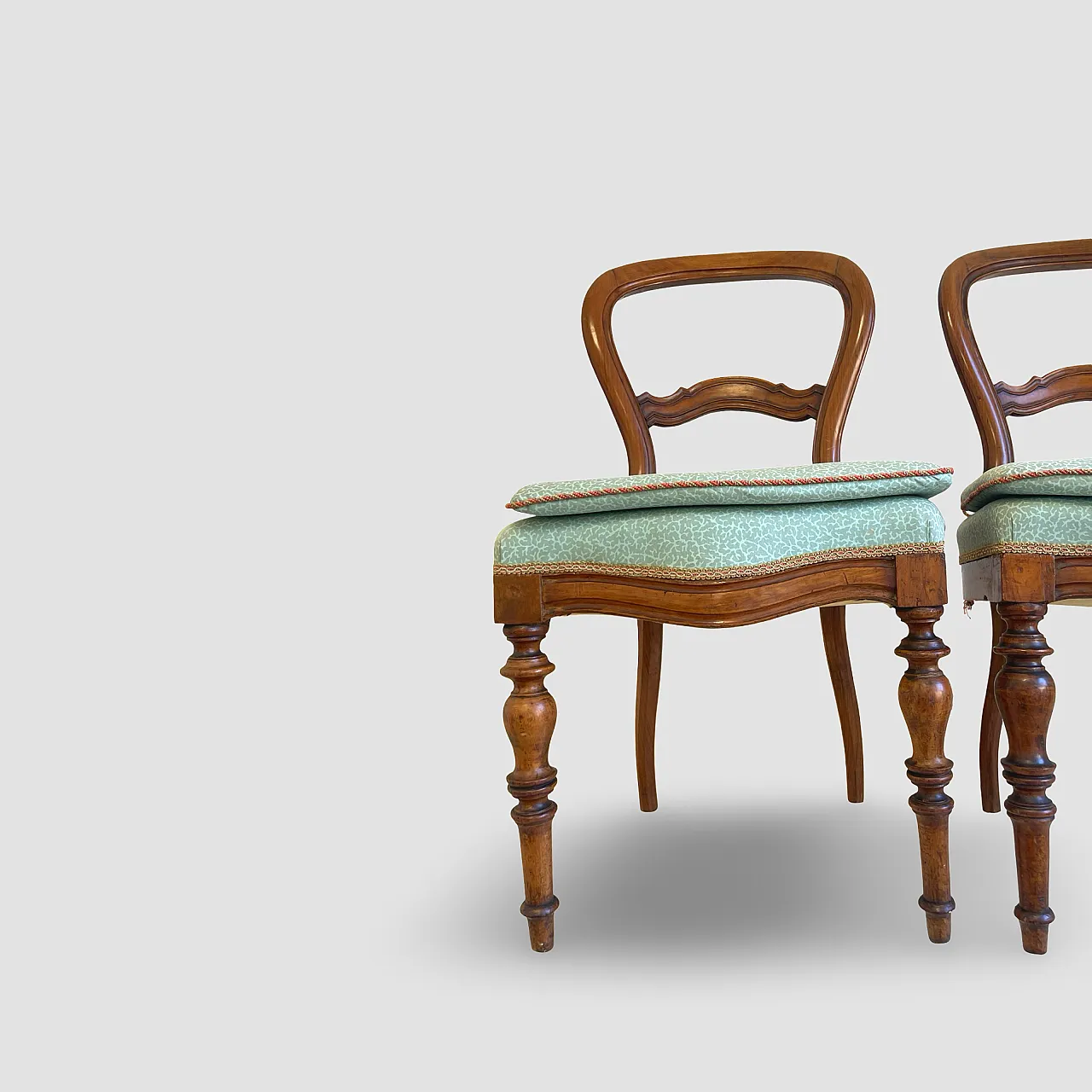 Antique Victorian era ballon back chairs and stool, mid 19th century. 31