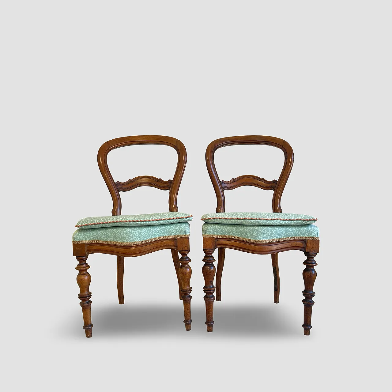 Antique Victorian era ballon back chairs and stool, mid 19th century. 36