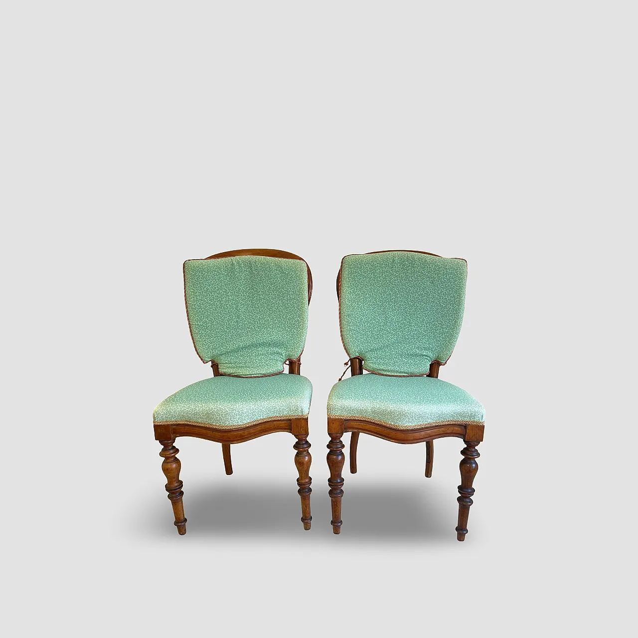 Antique Victorian era ballon back chairs and stool, mid 19th century. 39