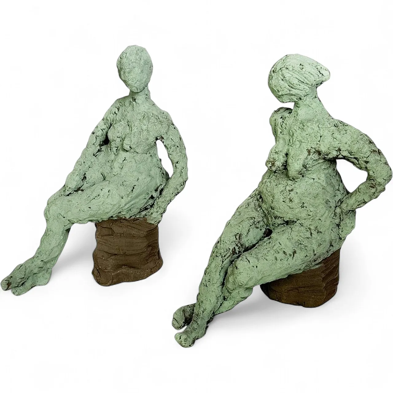 Coppia di sculture in argilla verde, anni '70 12