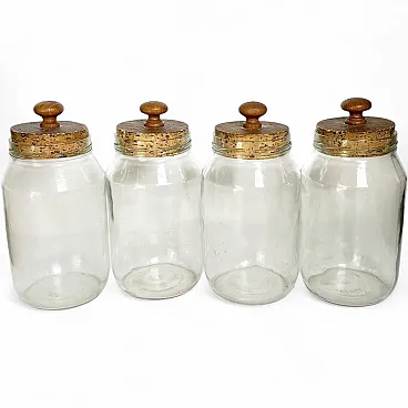 4 Barattoli di vetro con tappi di sughero, cucina decorativa, anni '50