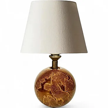 Tavolo in vetro dipinto marrone con effetto paglia d'oro, anni '70