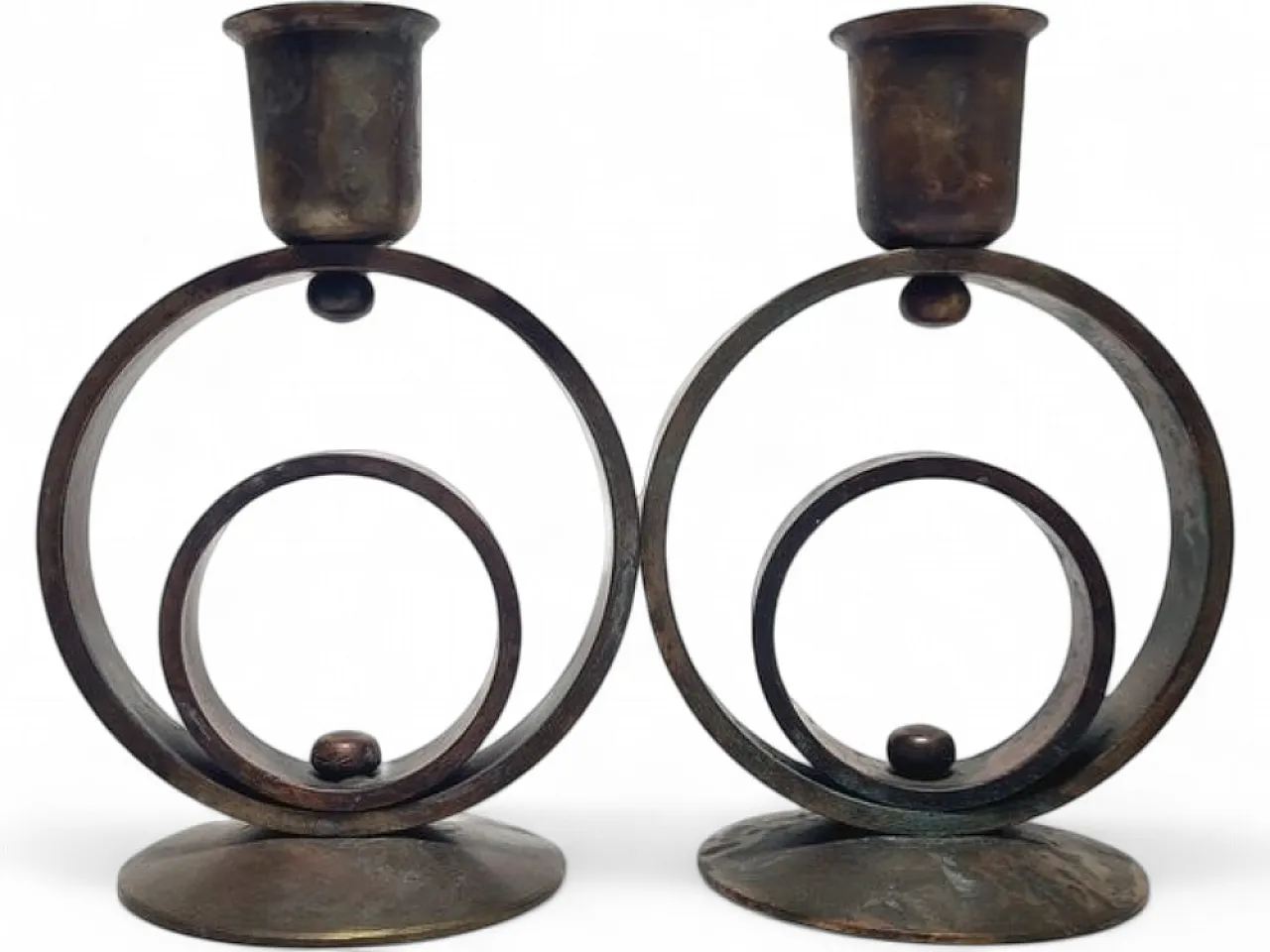 Candelieri Art Déco in ottone, anni '30, set da 2 14