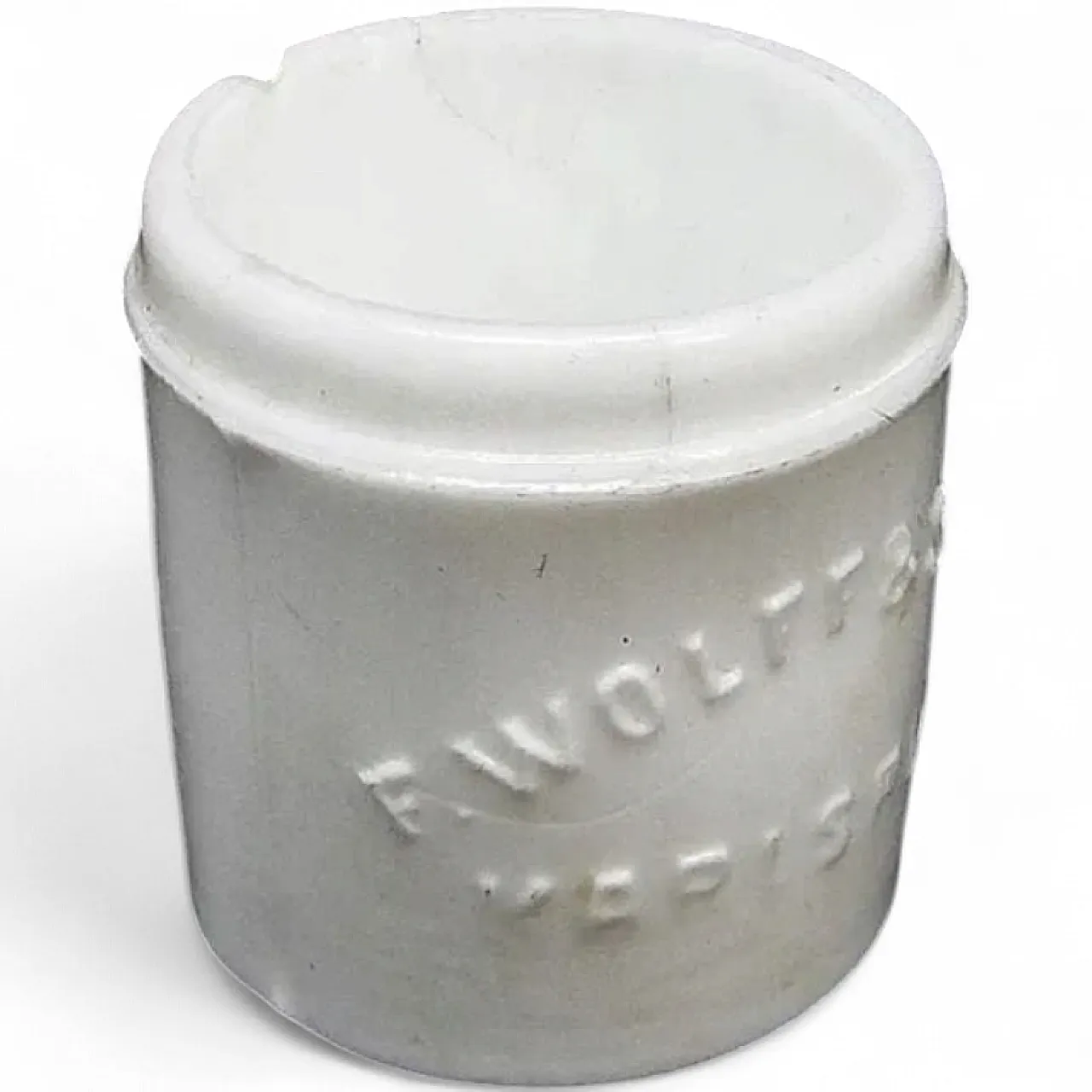 Vaso da farmacia in ceramica bianca con decorazioni in rilievo 5