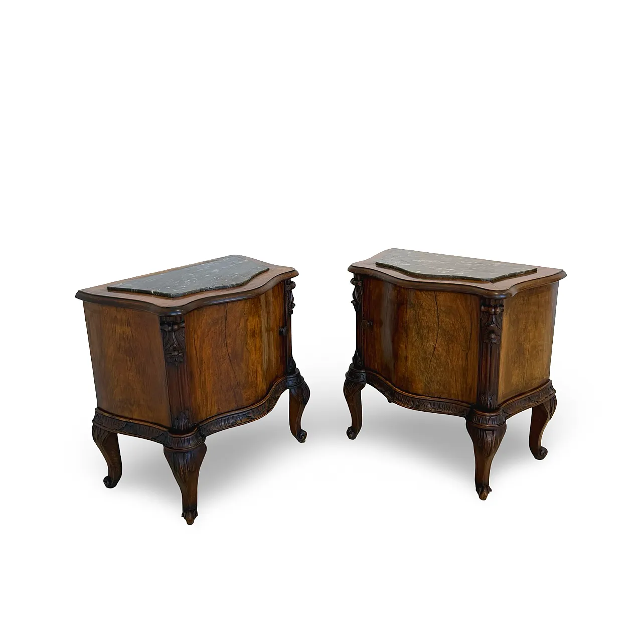 Art deco walnut serpentine nightstands, 30s 4
