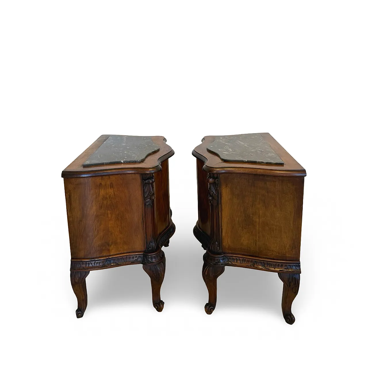 Art deco walnut serpentine nightstands, 30s 5