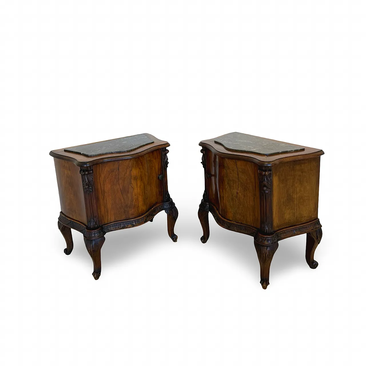 Art deco walnut serpentine nightstands, 30s 7
