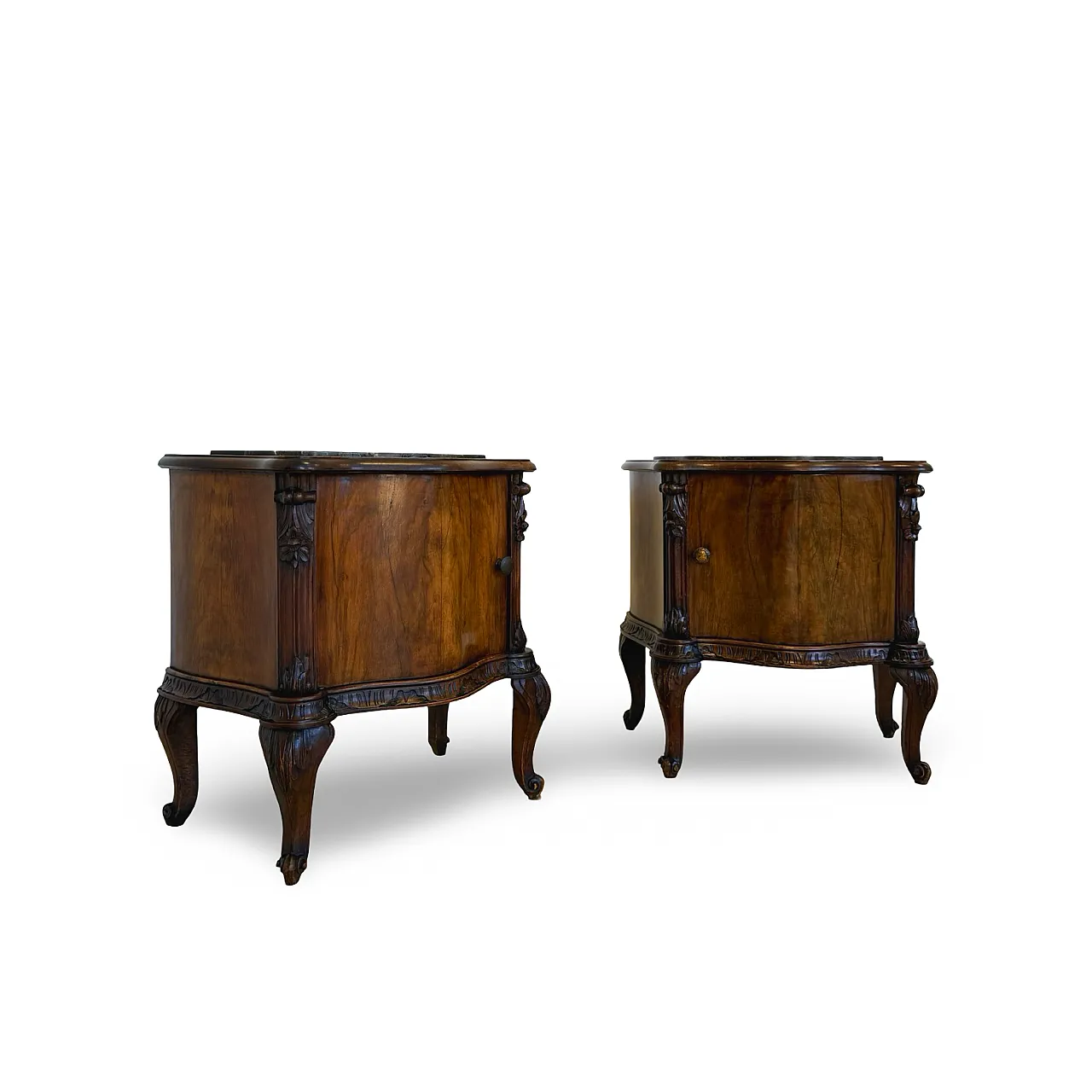 Art deco walnut serpentine nightstands, 30s 8