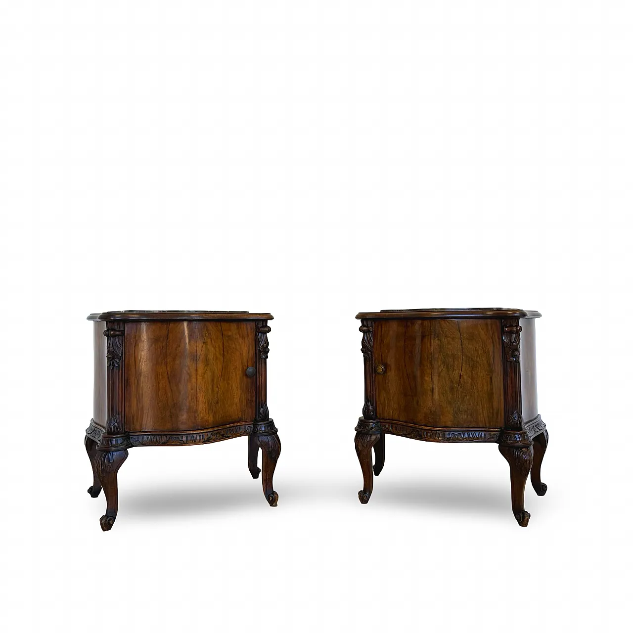 Art deco walnut serpentine nightstands, 30s 9