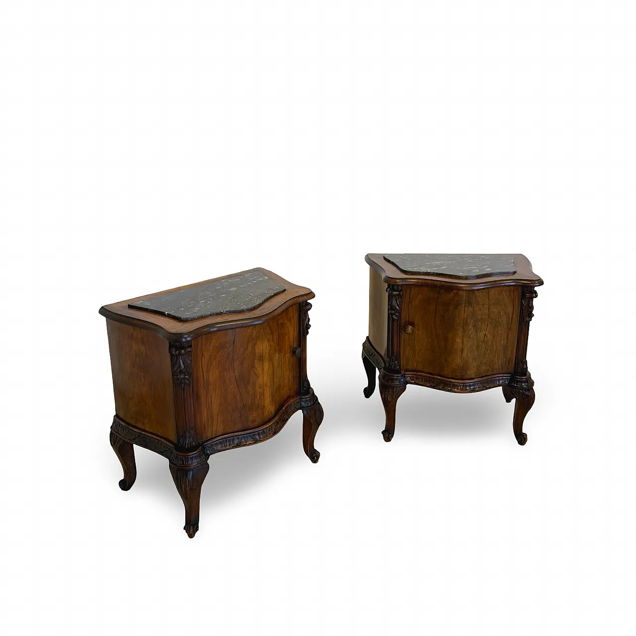 Art deco walnut serpentine nightstands, 30s 10