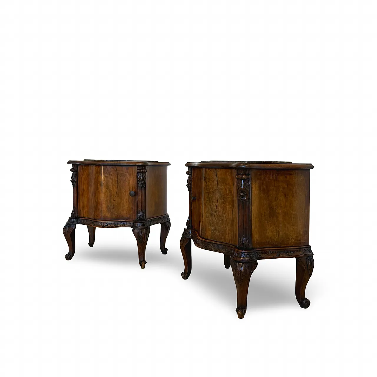 Art deco walnut serpentine nightstands, 30s 11